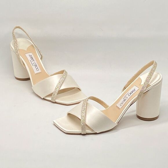 Jimmy Choo Plum Satin & Glitter Slingback Sandals size 38 - Picture 1 of 11